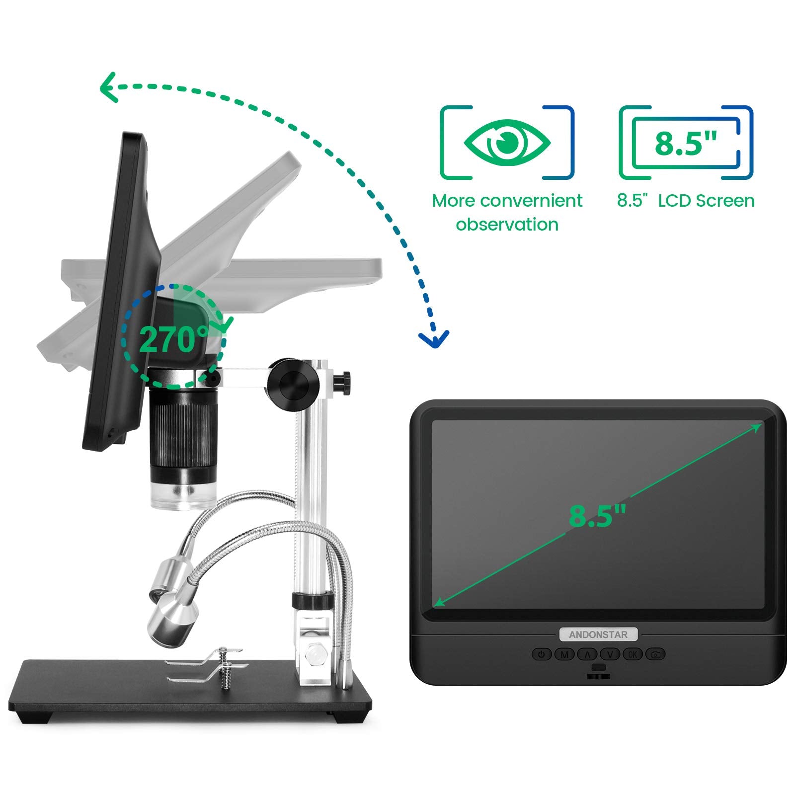 Andonstar Ad208 Coin Microscope With 8.5 Inch Screen 260X Lcd Lab Handheld Usb Digital Microscopes For Pcb Repair Soldering Coin